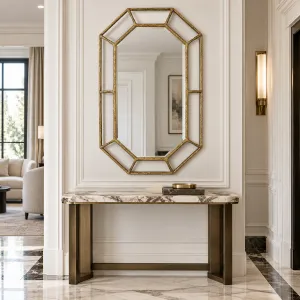 Luxury Golden Geometric Wall Mirror with Open Sculptural Frame – 126.5 cm - Luxury Hotel Furniture Lifestyle View by Luxury Group International