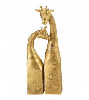 Luxury Golden Pair of Giraffe Bronze Sculpture with Heart Motifs - Luxury Bronze Figure Front View by Luxury Group International