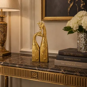 Luxury Golden Pair of Giraffe Bronze Sculpture with Heart Motifs - Luxury Bronze Figure Lifestyle View by Luxury Group International
