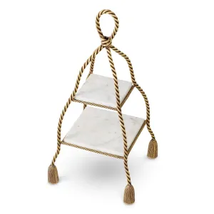 Luxus Goldener Seil-Displayständer mit Marmorböden – 62 cm - Luxus Hotelmöbel Vorderansicht von Luxury Group International