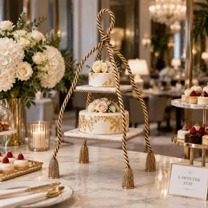 Luxus Goldener Seil-Displayständer mit Marmorböden – 62 cm - Luxus Hotelmöbel Lifestyle-Ansicht von Luxury Group International