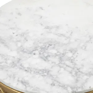 Luxury Golden Round Side Table with White Marble Top & Geometric Base – 49 cm -Luxury Hotel Furniture Detail View by Luxury Group International
