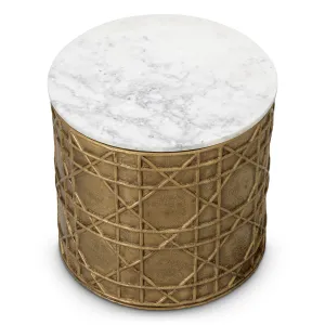 Luxury Golden Round Side Table with White Marble Top & Geometric Base – 49 cm -Luxury Hotel Furniture Top View by Luxury Group International