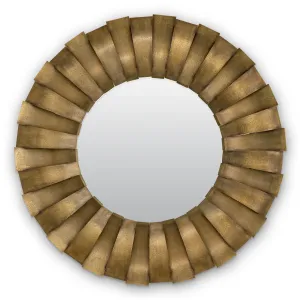 Luxury Golden Round Sunburst Wall Mirror with Sculptural Metal Frame - Luxury Hotel Furniture Front View by Luxury Group International