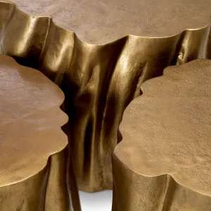 Luxuriöses, skulpturales Couchtisch-Set aus Gold, 3-teilig, mit organischem Strukturdesign – Luxus-Hotelmöbel Detailansicht von Luxury Group International