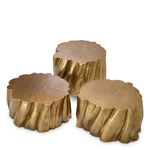 Luxuriöses, skulpturales Couchtisch-Set aus Gold, 3-teilig, mit organischem Strukturdesign – Luxus-Hotelmöbel Vorderansicht von Luxury Group International