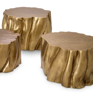 Luxuriöses, skulpturales Couchtisch-Set aus Gold, 3-teilig, mit organischem Strukturdesign – Luxus-Hotelmöbel Vorderansicht von Luxury Group International