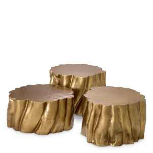 Luxuriöses, skulpturales Couchtisch-Set aus Gold, 3-teilig, mit organischem Strukturdesign – Luxus-Hotelmöbel Vorderansicht von Luxury Group International