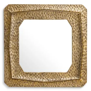 Specchio da parete di lusso “Golden Square” con cornice dalla texture martellata – 100 cm - Arredamento di lusso per hotel Vista frontale di Luxury Group International