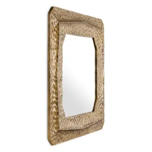 Specchio da parete di lusso “Golden Square” con cornice dalla texture martellata – 100 cm - Arredamento di lusso per hotel Vista laterale di Luxury Group International
