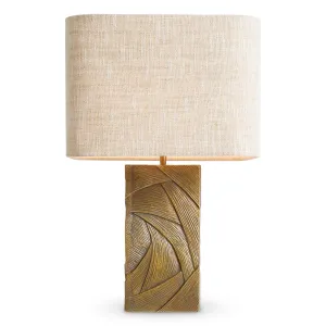 Luxury Golden Textured Ceramic Table Lamp with Linen Shade - Luxury Hotel Furniture Front View by Luxury Group International