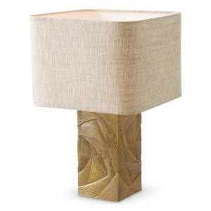 Luxury Golden Textured Ceramic Table Lamp with Linen Shade - Luxury Hotel Furniture Front View by Luxury Group International