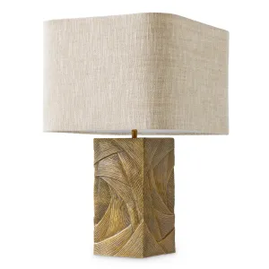Luxury Golden Textured Ceramic Table Lamp with Linen Shade - Luxury Hotel Furniture Front View by Luxury Group International