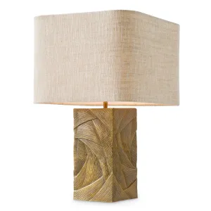 Luxury Golden Textured Ceramic Table Lamp with Linen Shade - Luxury Hotel Furniture Front View by Luxury Group International