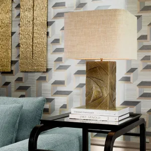 Luxury Golden Textured Ceramic Table Lamp with Linen Shade - Luxury Hotel Furniture Lifestyle View by Luxury Group International