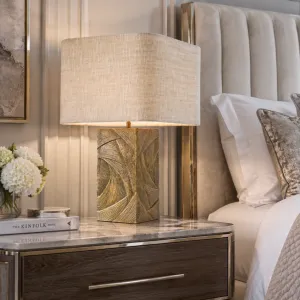 Luxury Golden Textured Ceramic Table Lamp with Linen Shade - Luxury Hotel Furniture Lifestyle View by Luxury Group International