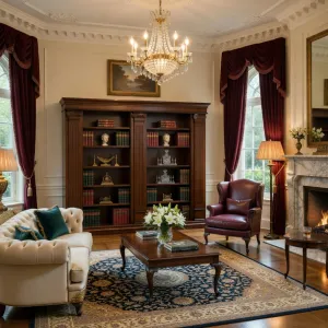 Luxury Grand Baroque Open Display Shelve Cabinet with Architectural Column Detailing Lifestyle View by Luxury Group International