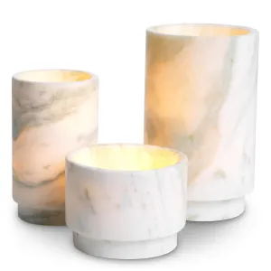 Ensemble de 3 Porte-Bougies Chauffe-Plat en Onyx Vert de Luxe – Décorations Élégantes Vue de face par Luxury Group International