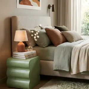 Luxury Green Sculptural Concrete Nightstand for Contemporary Bedrooms Lifestyle View by Luxury Group International