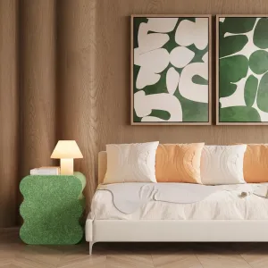Luxury Green Sculptural Concrete Nightstand for Contemporary Bedrooms Lifestyle View by Luxury Group International
