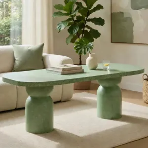 Luxury Green Sculptural Oval Pedestal Table for Indoor and Outdoor Living Lifestyle View by Luxury Group International