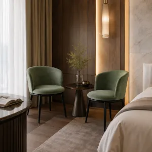 Juego de 2 Sillas de Comedor Tapizadas en Verde de Lujo con Patas de Metal Negro - Mobiliario de Hotel de Lujo Vista lifestyle por Luxury Group International