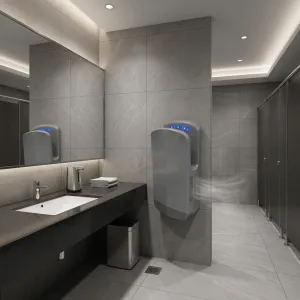 Luxury Grey High-Speed Automatic Hand Dryer with Antibacterial Filtration System Lifestyle View by Luxury Group International