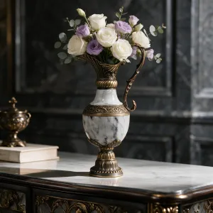 Luxury Grey Lacquer Baroque Ewer Vase with Bronze Mounts - Luxury Vases Lifestyle View by Luxury Group International