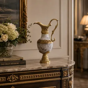Luxury Grey Lacquer Baroque Ewer Vase with Bronze Mounts - Luxury Vases Lifestyle View by Luxury Group International