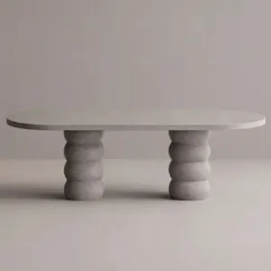 Luxury Grey Oval Concrete Dining Table with Sculptural Pedestal Base by Luxury Group International
