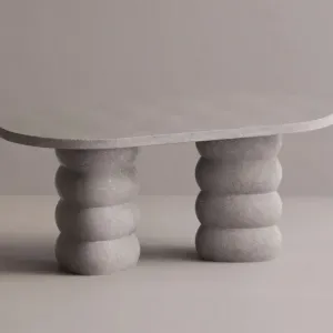 Luxury Grey Oval Concrete Dining Table with Sculptural Pedestal Base by Luxury Group International