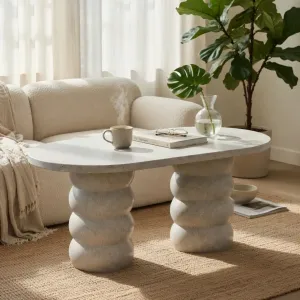 Luxury Grey Oval Concrete Dining Table with Sculptural Pedestal Base Lifestyle View by Luxury Group International