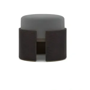 Luxury Grey Round Stool Ø 45 cm with Dark Brown Wooden Base Front View by Luxury Group International