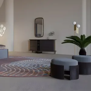 Luxury Grey Round Stool Ø 45 cm with Dark Brown Wooden Base Lifestyle View by Luxury Group International