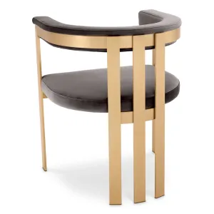 Luxury Grey Velvet Dining Chair with Curved Backrest and Golden Metal Frame Back View by Luxury Group International
