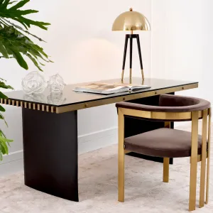 Luxury Grey Velvet Dining Chair with Curved Backrest and Golden Metal Frame Lifestyle View by Luxury Group International