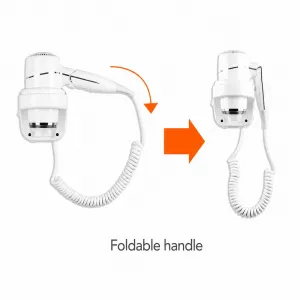 Luxury Hair Dryer with Foldable Handle and Wall Mounted Base in Chrome Finish Detail View by Luxury Group International