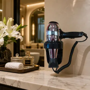 Luxury Hair Dryer with Integrated Shaver Socket & Stainless Steel Body Lifestyle View by Luxury Group International