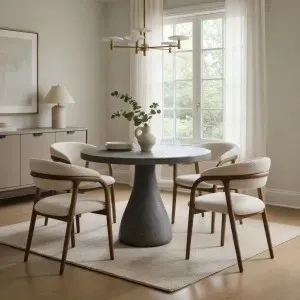 Luxury Handcrafted Round Concrete Pedestal Dining Table for Modern Interiors Front View by Luxury Group International