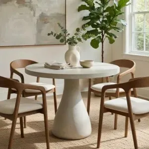 Luxury Handcrafted Round Concrete Pedestal Dining Table for Modern Interiors Front View by Luxury Group International