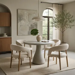 Luxury Handcrafted Round Concrete Pedestal Dining Table for Modern Interiors Lifestyle View by Luxury Group International