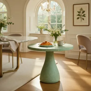 Luxury Handcrafted Round Concrete Pedestal Dining Table for Modern Interiors Lifestyle View by Luxury Group International