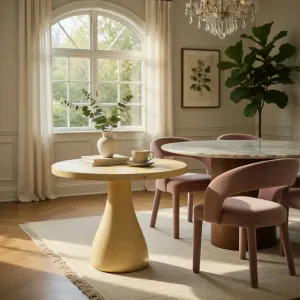 Luxury Handcrafted Round Concrete Pedestal Dining Table for Modern Interiors Lifestyle View by Luxury Group International