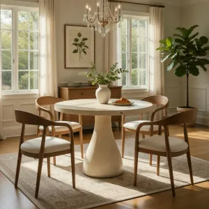 Luxury Handcrafted Round Concrete Pedestal Dining Table for Modern Interiors Lifestyle View by Luxury Group International