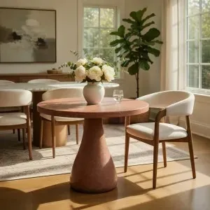 Luxury Handcrafted Round Concrete Pedestal Dining Table for Modern Interiors Lifestyle View by Luxury Group International