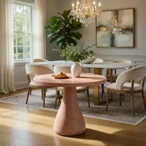 Luxury Handcrafted Round Concrete Pedestal Dining Table for Modern Interiors Lifestyle View by Luxury Group International