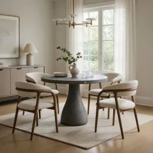 Luxury Handcrafted Round Concrete Pedestal Dining Table for Modern Interiors Lifestyle View by Luxury Group International