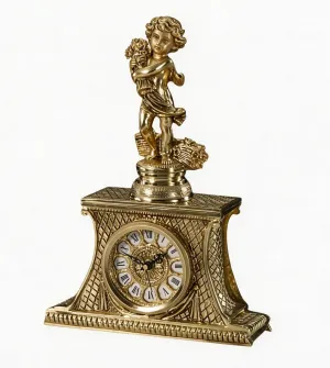 Luxury Harvest Boy Bronze Table Clock with Lattice Mantel Case - Royal Home Accessories Front View by Luxury Group International