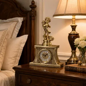Luxury Harvest Boy Bronze Table Clock with Lattice Mantel Case - Royal Home Accessories Lifestyle View by Luxury Group International