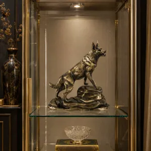 Luxus Bronze Skulptur Heulender Wolf auf Felsbasis Lifestyle-Ansicht von Luxury Group International